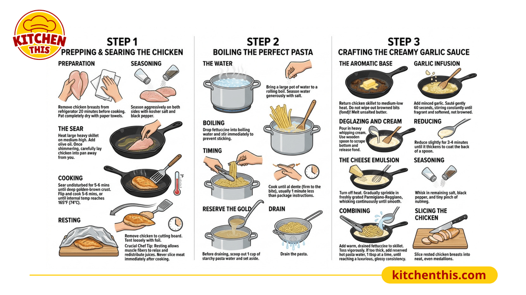 Professional Preparation Method for Creamy Garlic Chicken Alfredo
