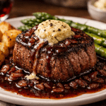 Truffle Butter Filet Mignon with Red Wine Shallot Reduction