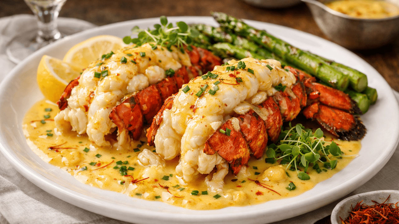 Butter-Poached Lobster Tails with Saffron Champagne Cream