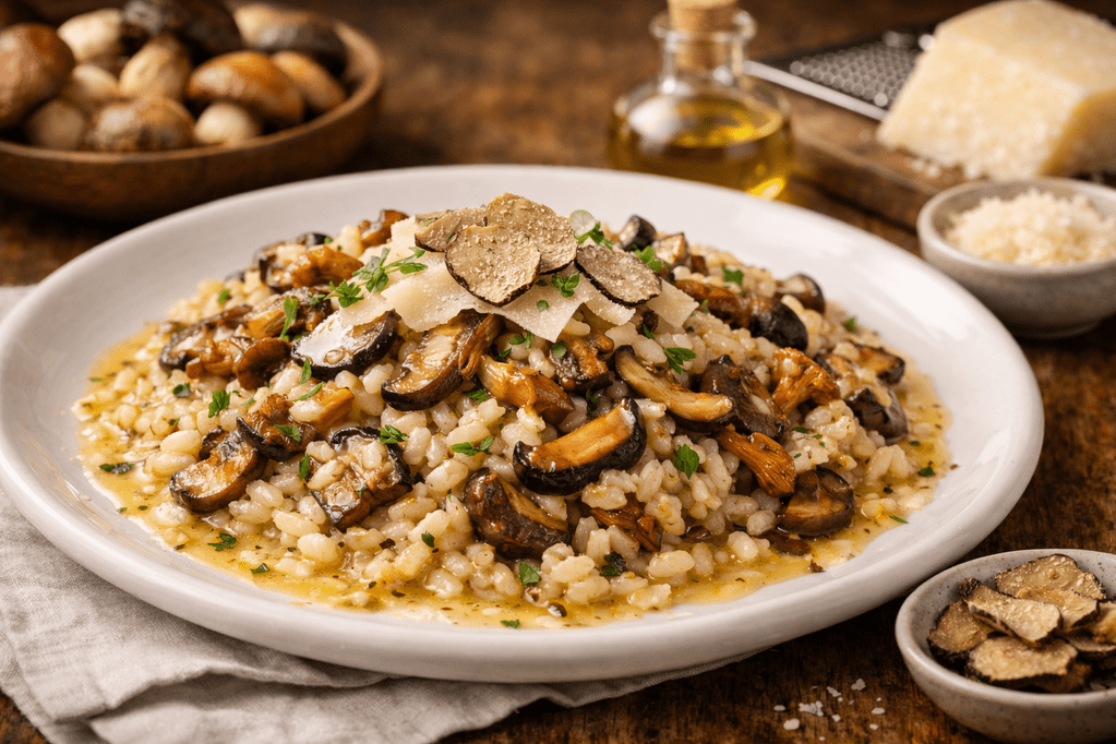 Wild Mushroom Risotto with Parmesan and White Truffle Oil