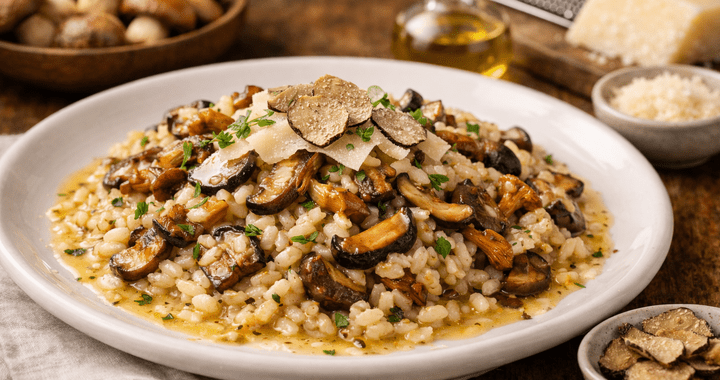 Wild Mushroom Risotto with Parmesan and White Truffle Oil