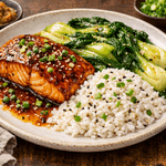 Miso-Glazed Atlantic Salmon with Sesame Jasmine Rice & Baby Bok Choy